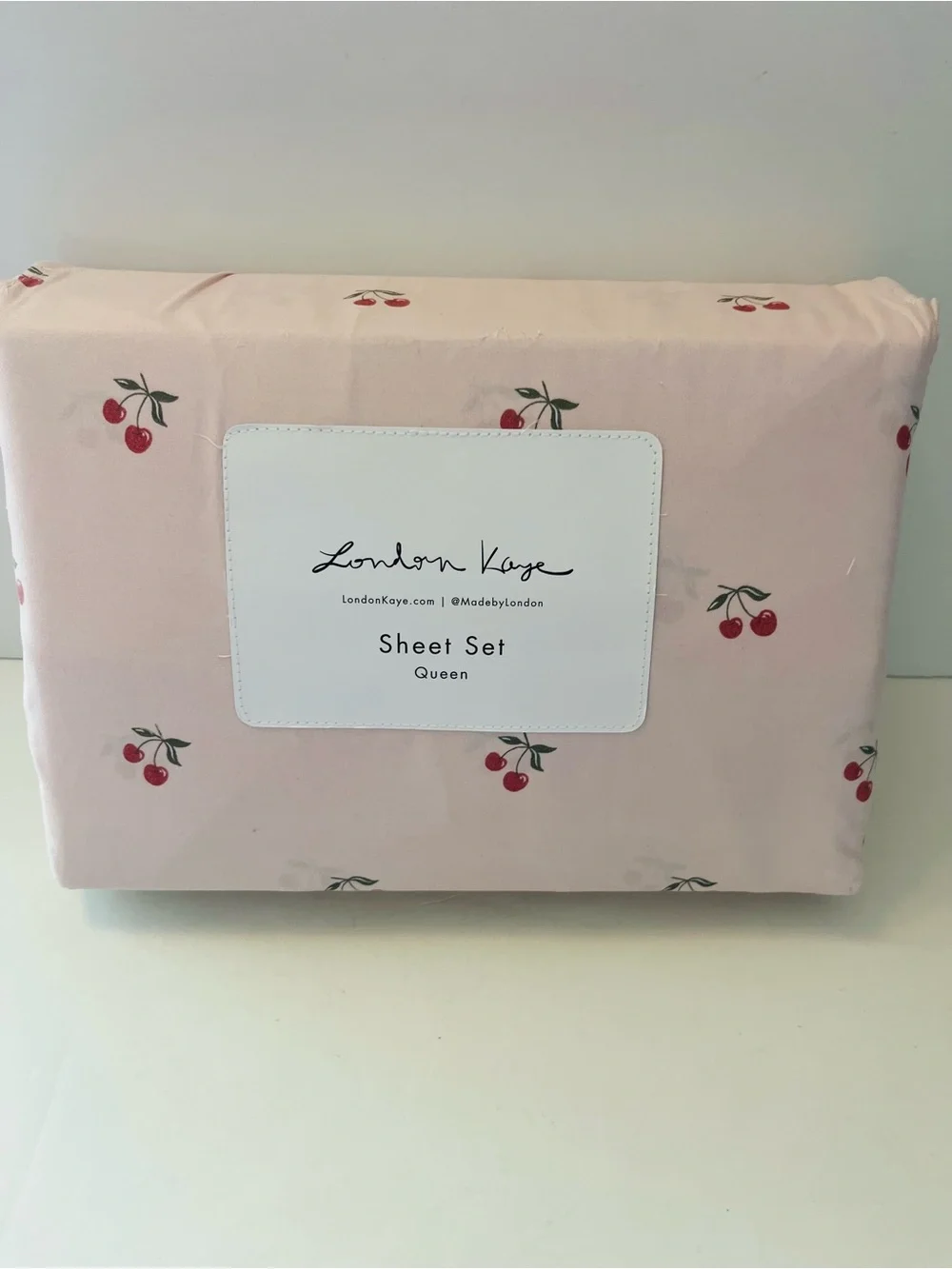 London Kaye Queen Sheet Sets Lot of 2 Petite Cherries & Cafe Espresso Martini